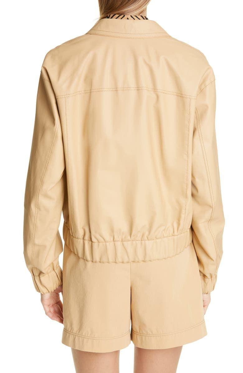 Women Beige Leather Bomber Jacket # 2 - Qawach Leather