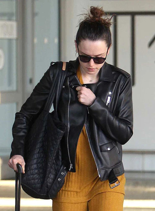 DAISY RIDLEY LEATHER JACKET STYLE # 2