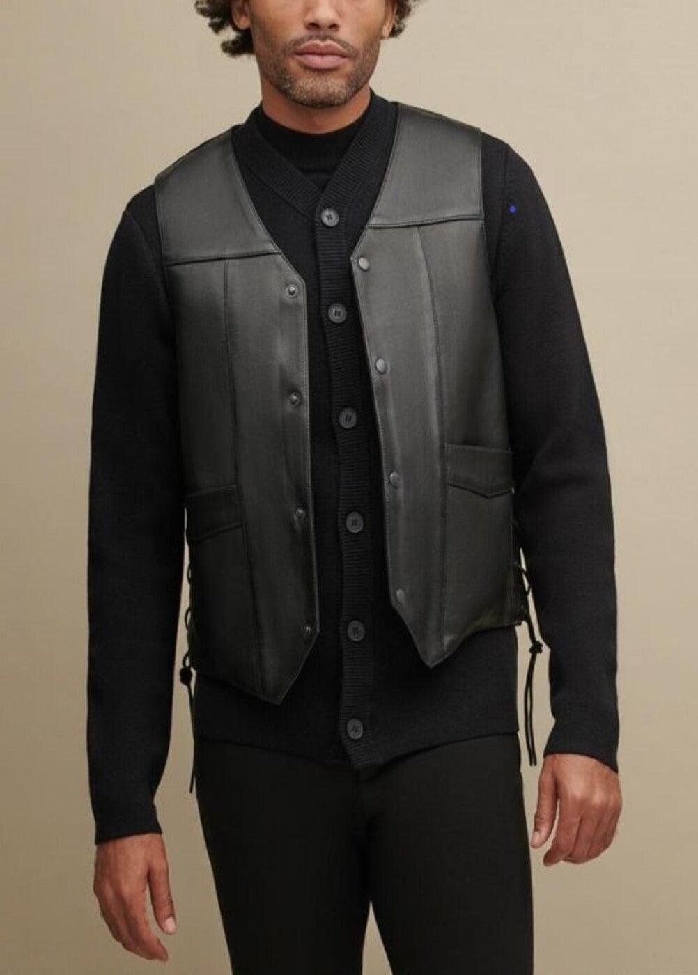 LEATHER BIKER LACE-UP LEATHER VEST - Qawach Leather