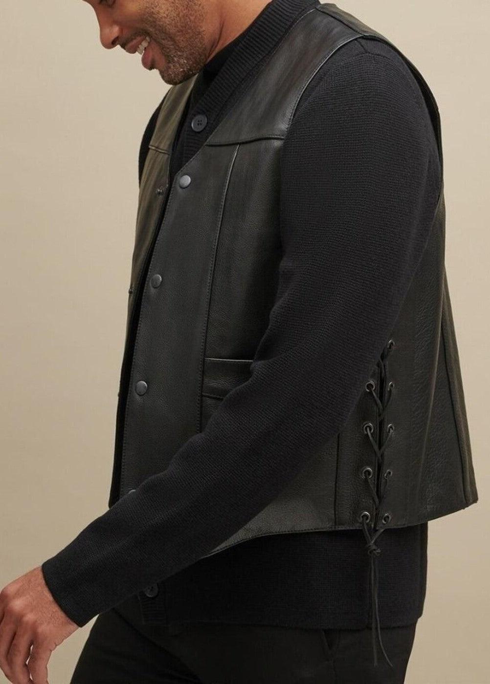 LEATHER BIKER LACE-UP LEATHER VEST - Qawach Leather