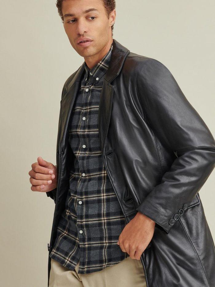 Qawach Leather BLACK LEATHER MEN'S TRENCH COAT detail