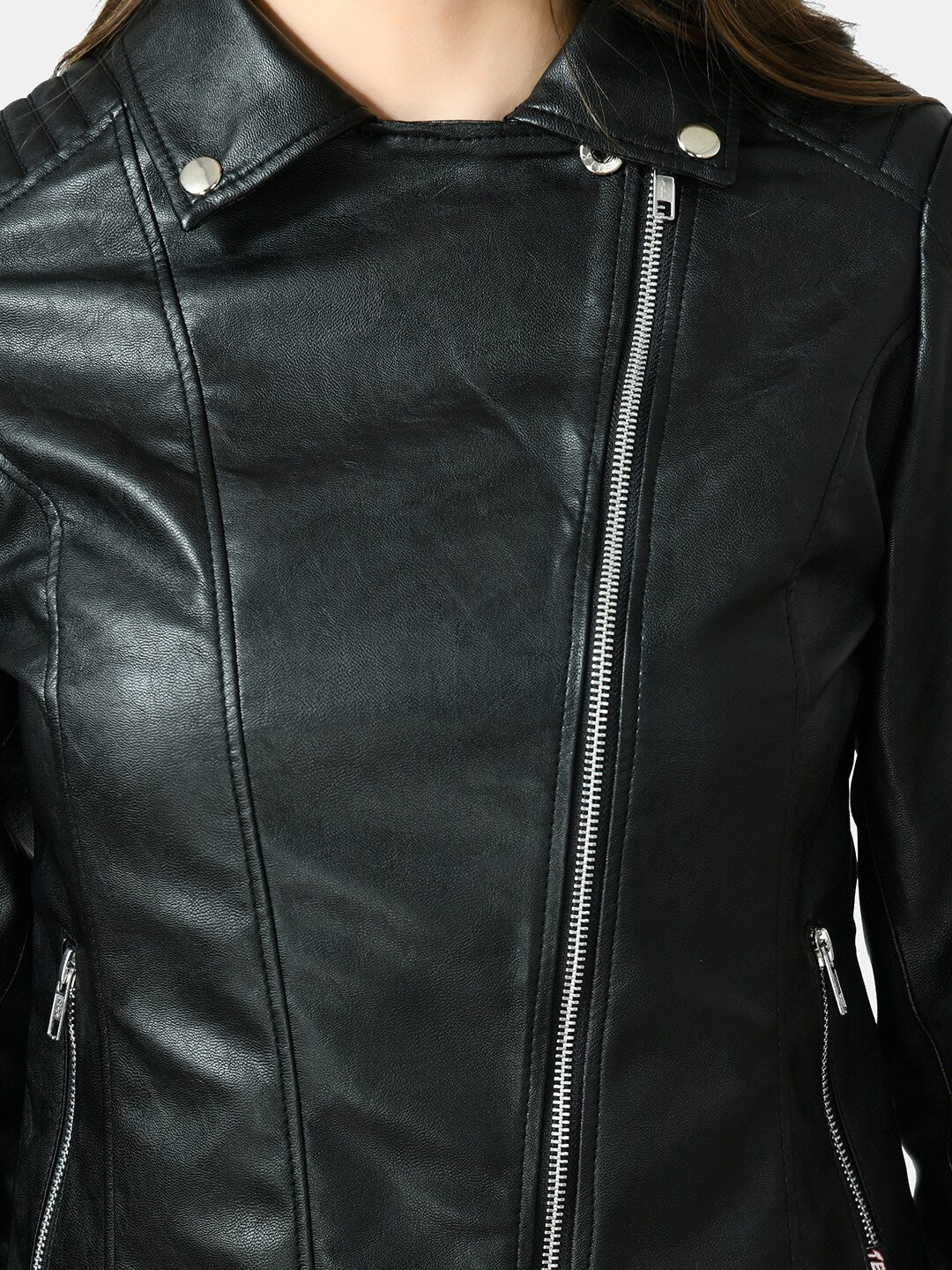 Women Black Lightweight Genuine Leather Crop Jacket | QAWACH