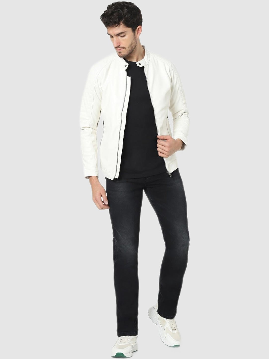 Men White Biker Jacket online | QAWACH