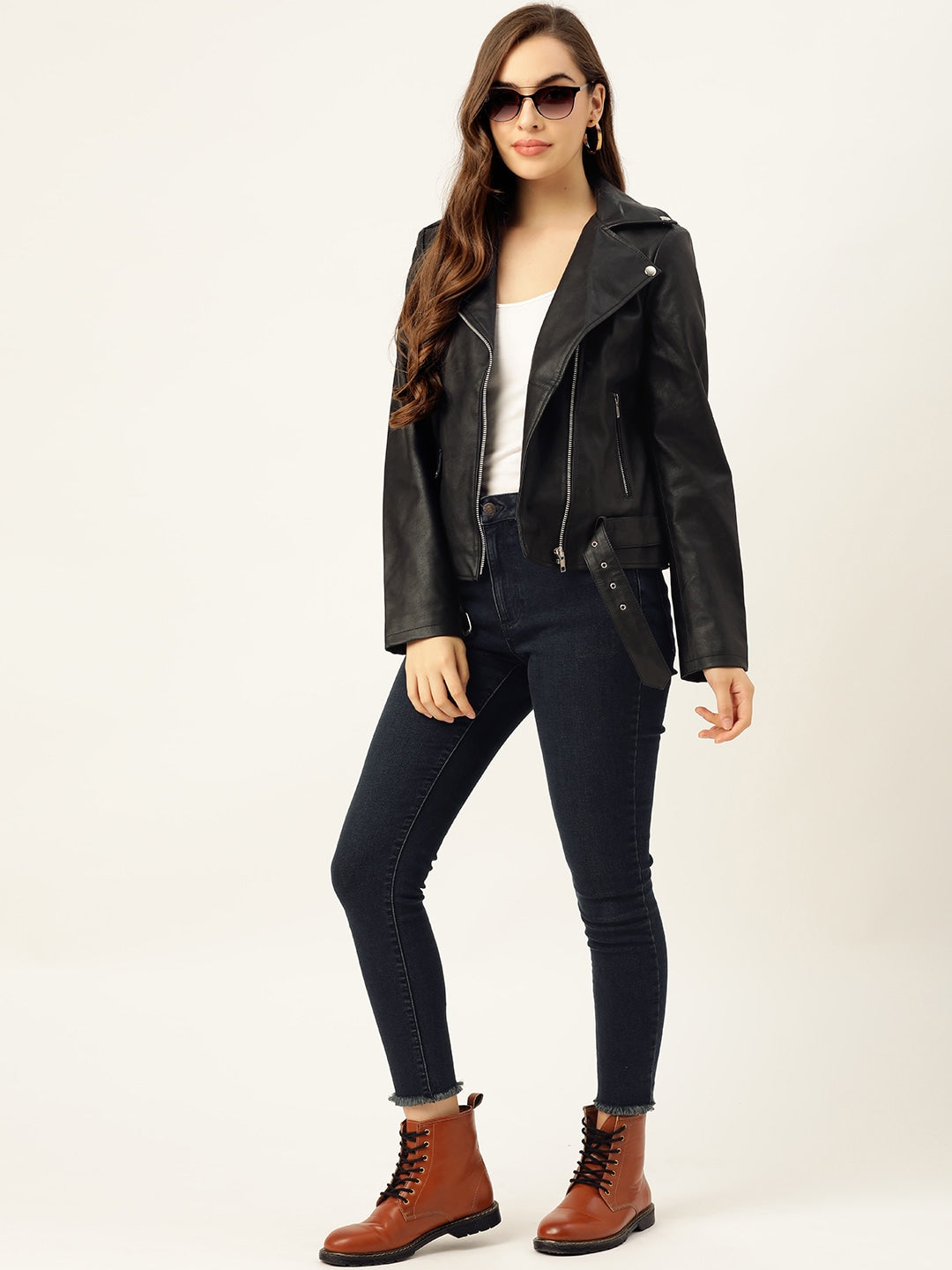 Women Black Solid Lightweight Leather Jacket | QAWACH