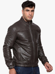 Men Brown Leather Outdoor Biker Jacket Online | QAWACH