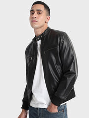 Men Black Biker Jacket Genuine Leather