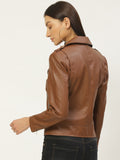 Shop Women Brown Solid Lightweight Biker Jacket | QAWACH