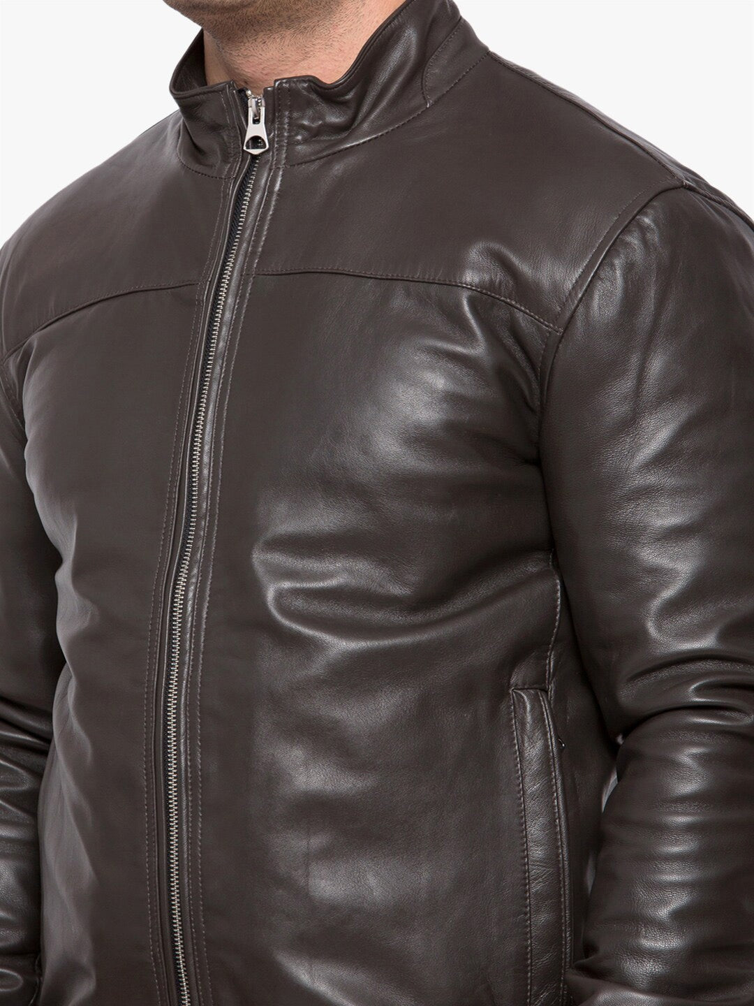 Men Brown Leather Outdoor Biker Jacket Online | QAWACH