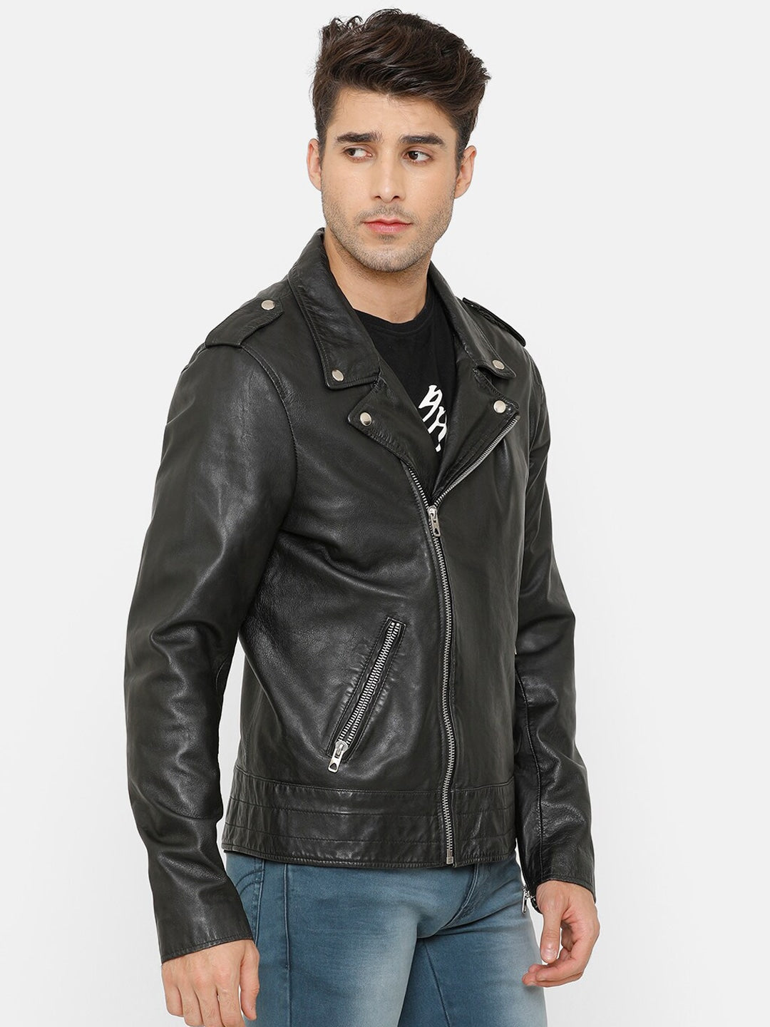 Buy Men Black Leather Jacket | QAWACH