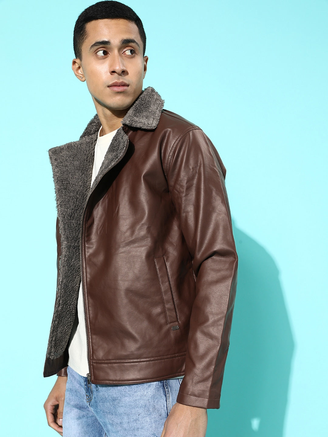 Men Brown Leather Jacket Online | QAWACH
