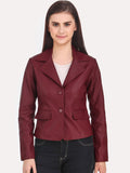 Women Red Crop Leather Jacket | QAWACH