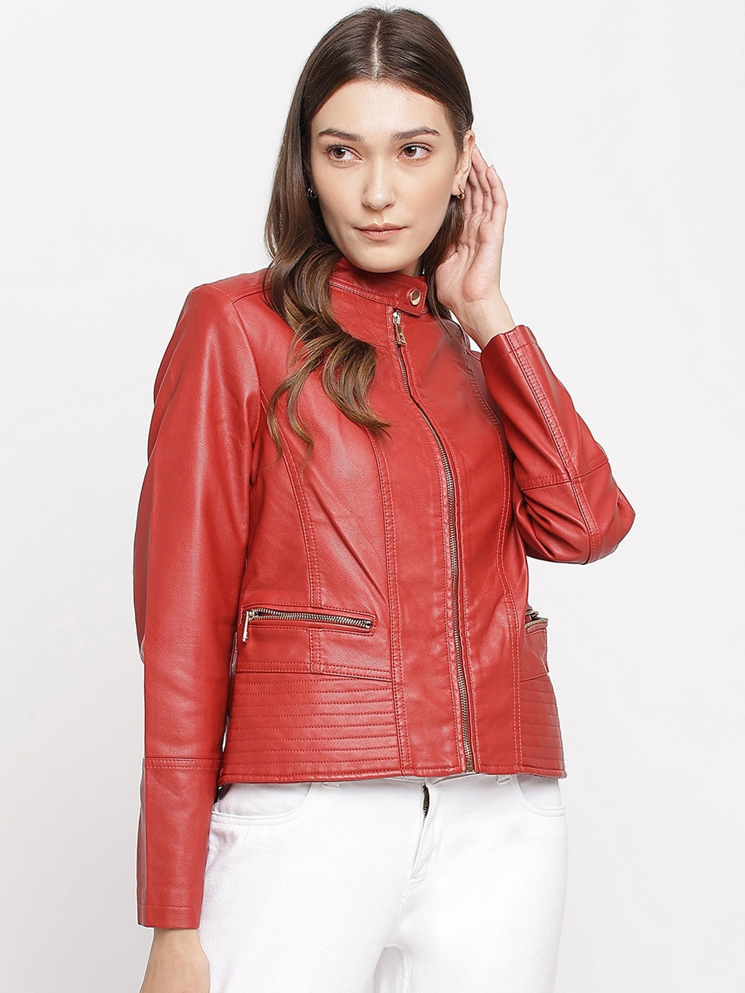 Women Red Leather Jacket | QAWACH