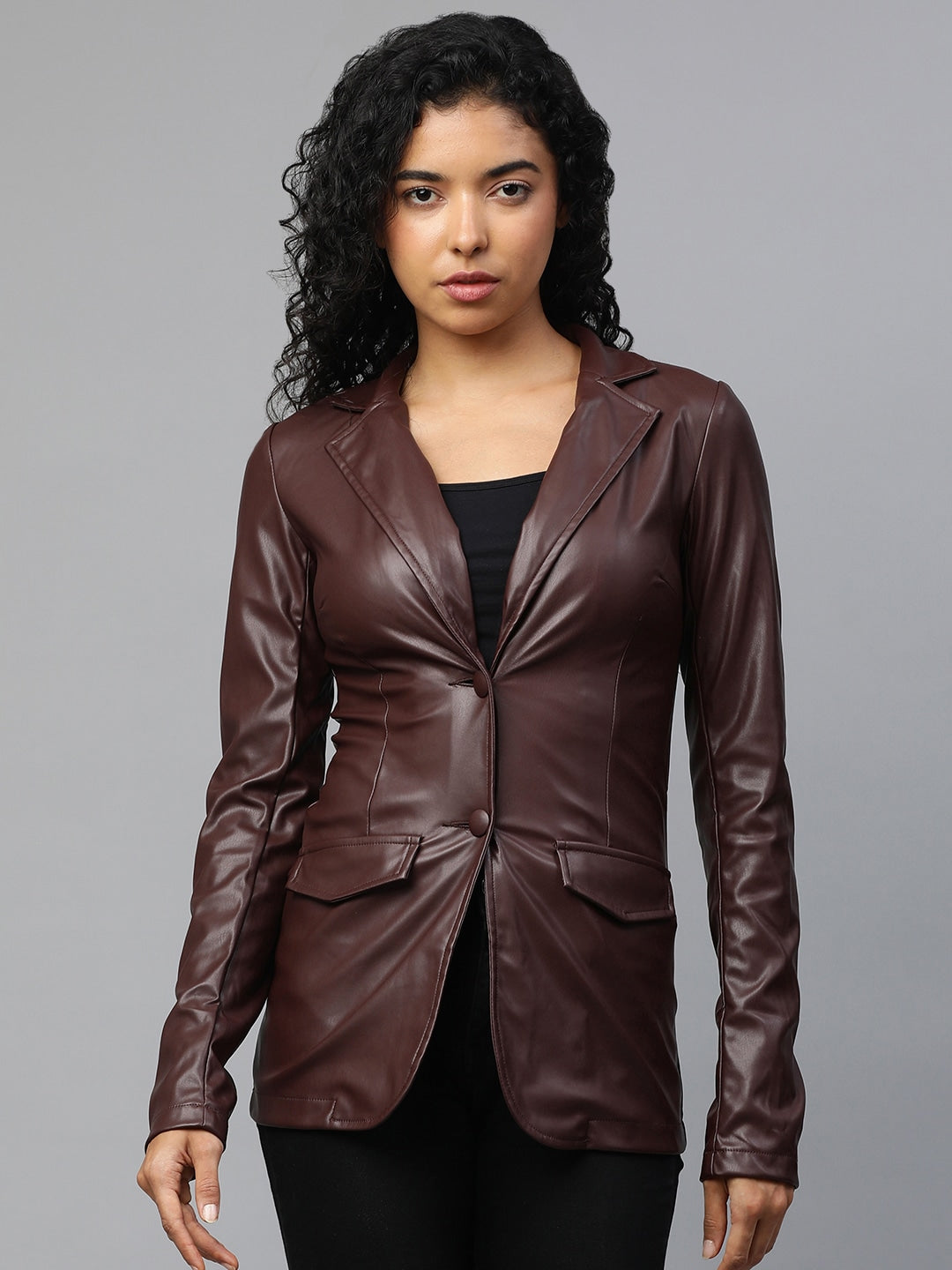 Genuine Leather Oversized Blazer | QAWACH