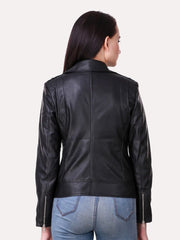 Women Black Crop Biker Jacket