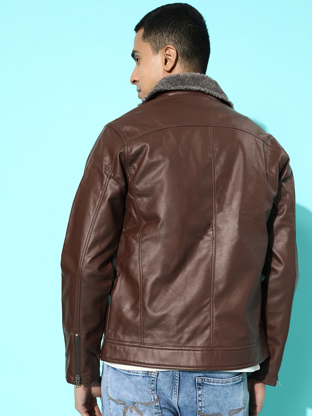 Men Brown Leather Jacket Online | QAWACH