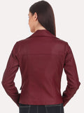 Women Red Crop Leather Jacket | QAWACH