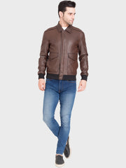 Shop Men Brown Leather Lightweight Leather Jacket | QAWACH