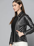 Women Black Biker Jacket - Qawach Leather