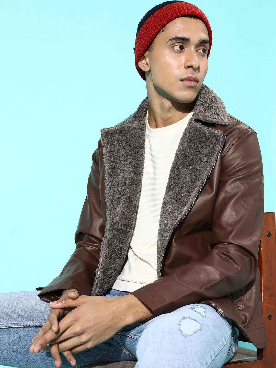 Men Brown Leather Jacket Online | QAWACH