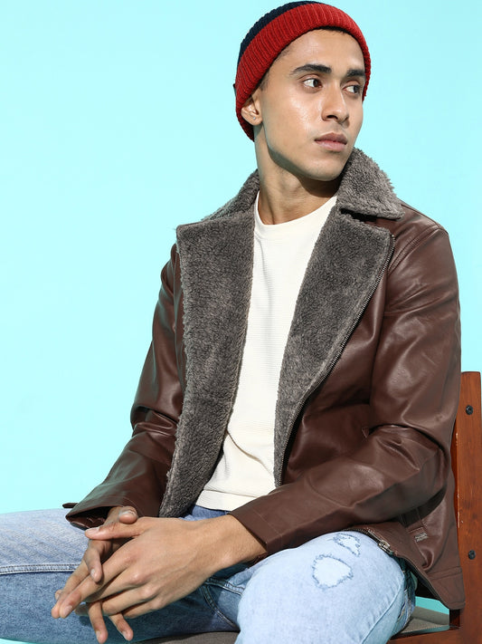 Men Brown Leather Jacket Online | QAWACH