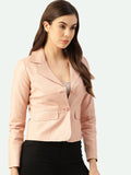 Women Pink Genuine Leather Blazer | QAWACH