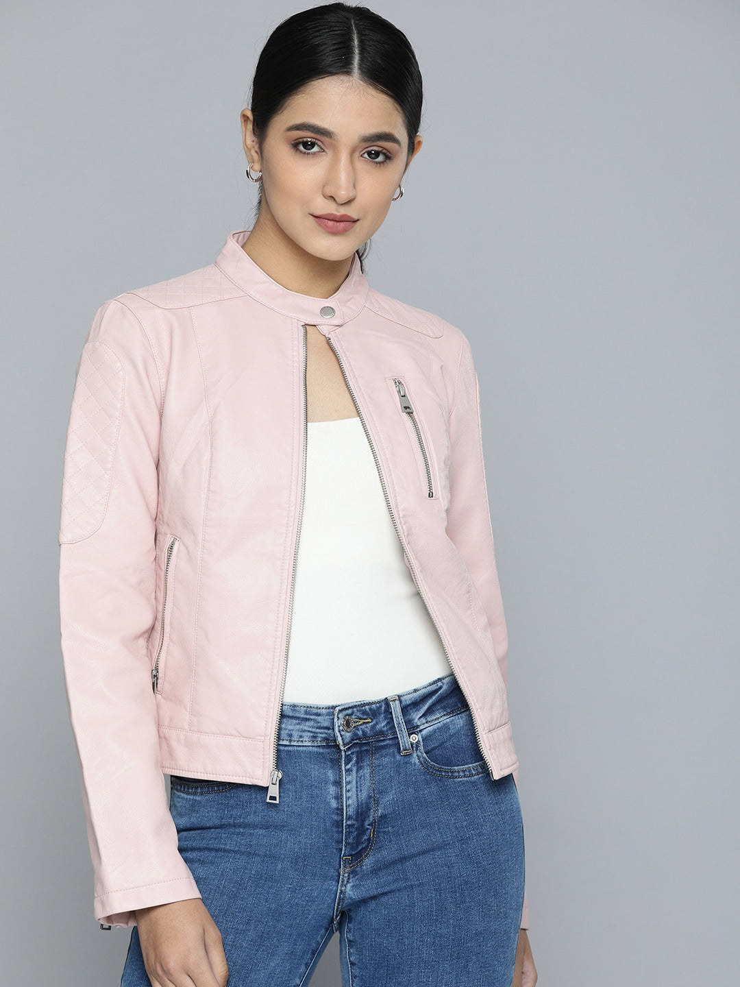 Women Pink Leather Jacket | QAWACH