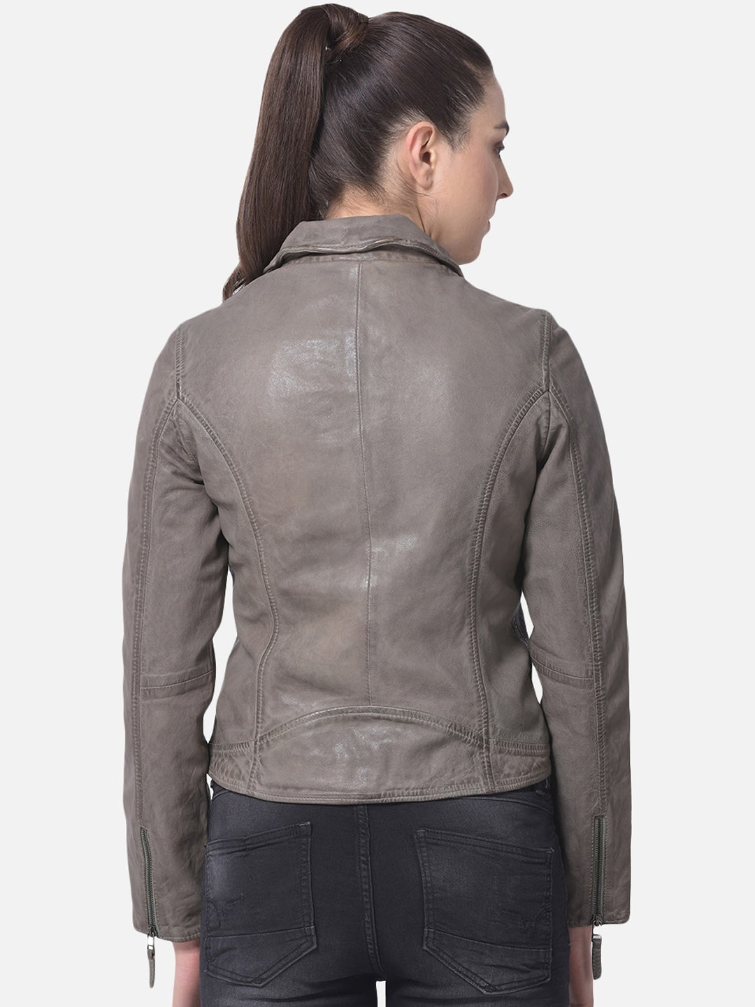Women Genuine Leather Crop Bomber Jacket | QAWACH