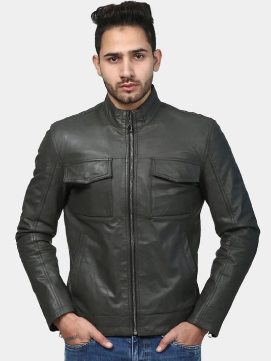 Men Leather Lightweight Biker Jacket | QAWACH