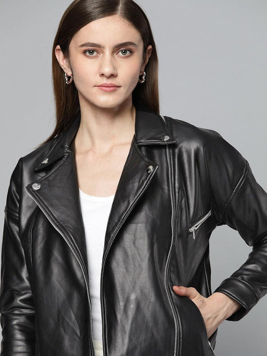 Women Black Biker Jacket - Qawach Leather