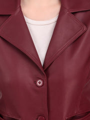 Women Red Crop Leather Jacket | QAWACH