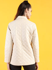 Women Off White Leather Quilted Jacket | QAWACH