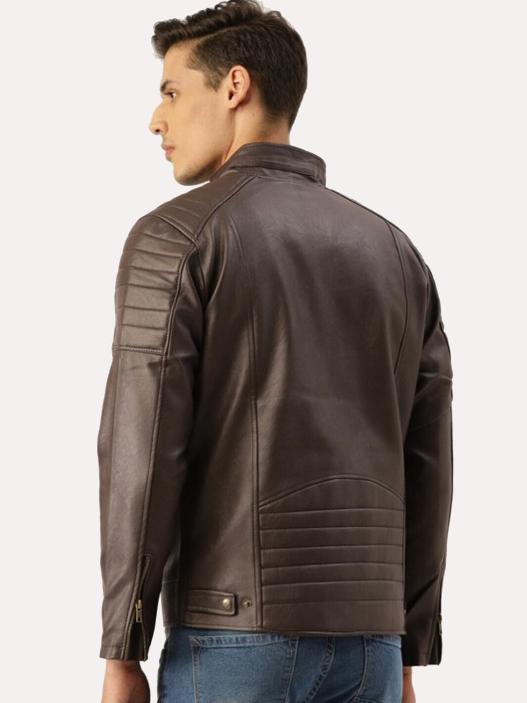 Men Brown Leather Biker Jacket | QAWACH