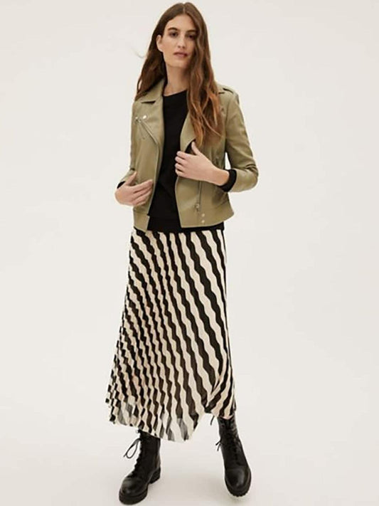Women Khaki Leather Crop Biker Jacket | QAWACH