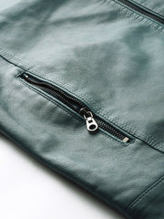Men Teal Green Solid Biker Jacket | QAWACH