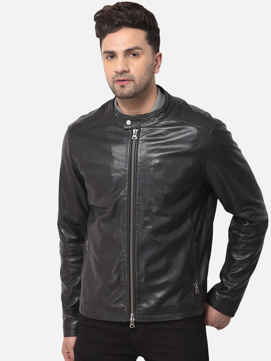 Shop Men Black Leather Jacket Online | QAWACH