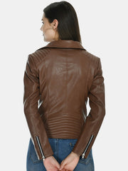 Tan Leather Lightweight Crop Leather Jacket | QAWACH