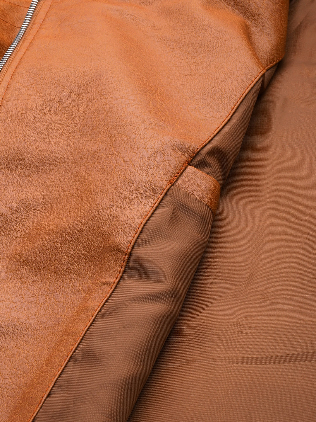 Women Rust Brown Textured Biker Jacket | QAWACH
