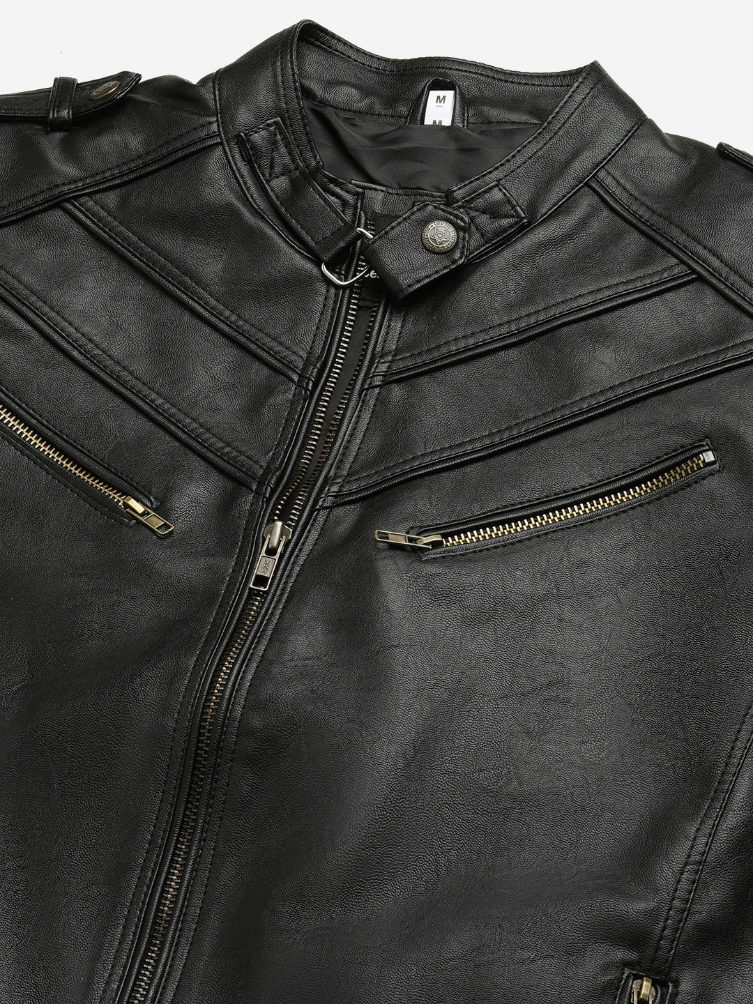 Men Black Solid Leather Jacket Online | QAWACH