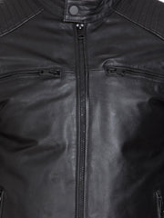 Stand Collar Lightweight Leather Jacket