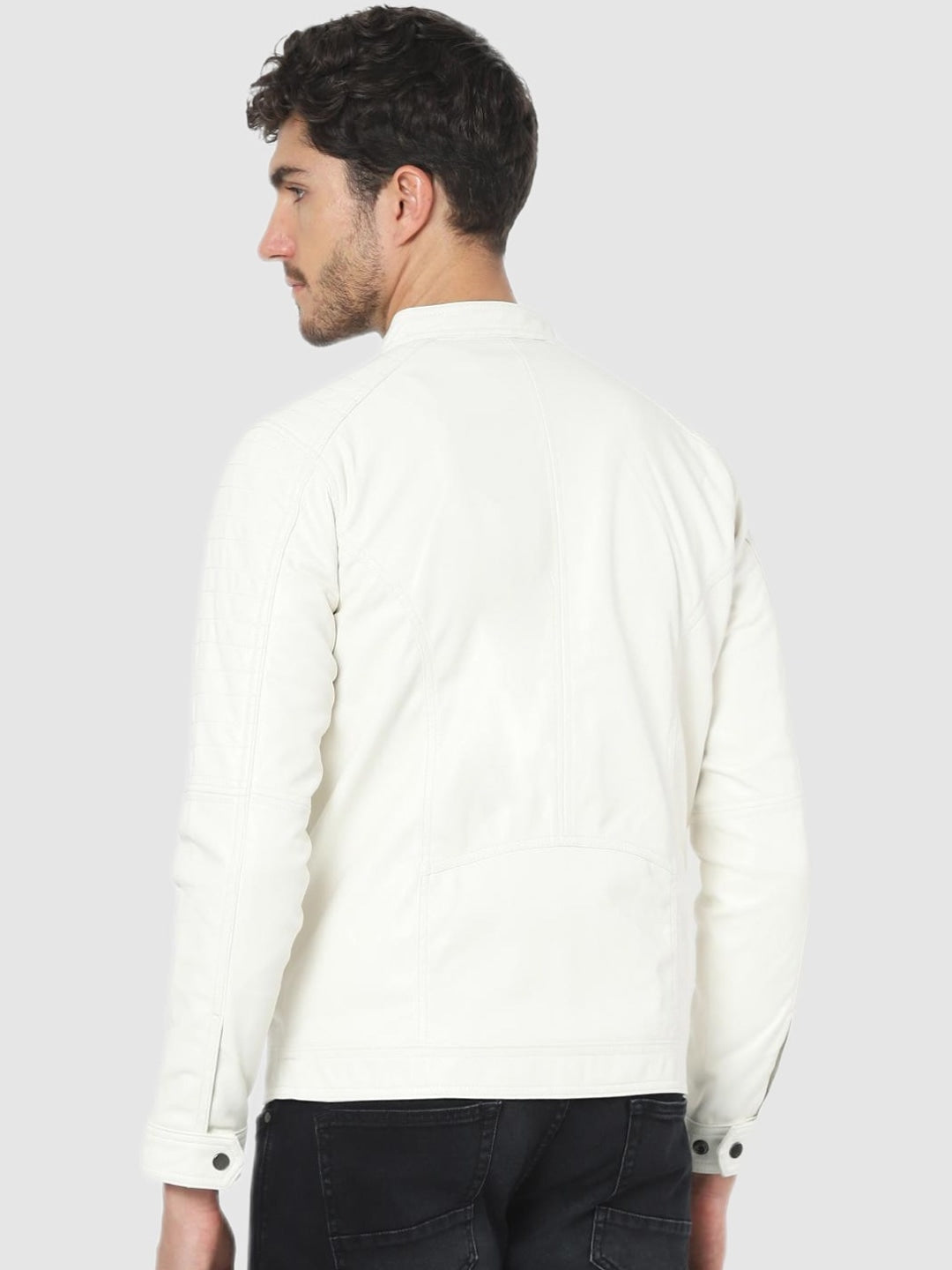 Men White Biker Jacket online | QAWACH