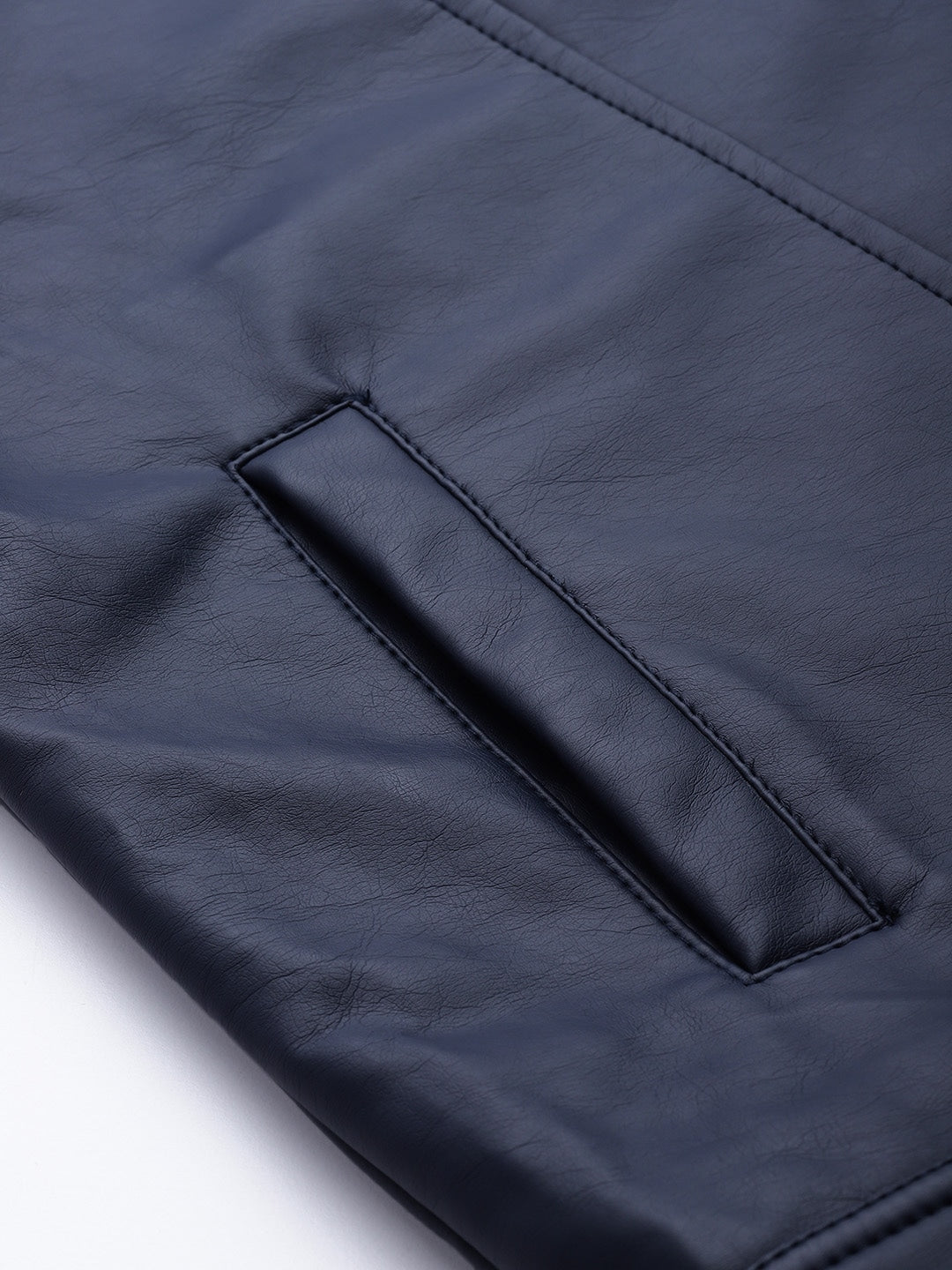 Women Navy Blue Solid Biker Jacket | QAWACH