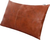 Qawach Classic Tan Antique Plain Genuine Leather Rectangle Pillow Cover