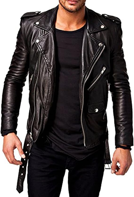 QAWACH Asphalt Men Leather Jacket - Lambskin Winter Vintage Motorcycle Biker Jacket, Moto Riding & Racing Jacket