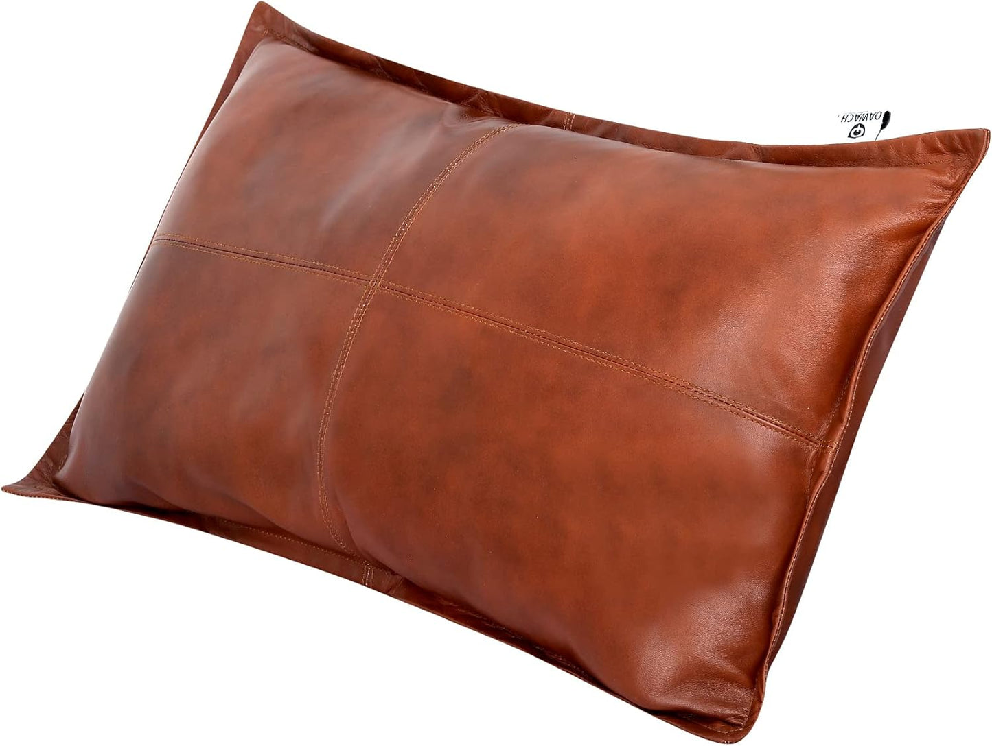 Qawach Classic Tan Antique Box Genuine Leather Rectangle Pillow Cover