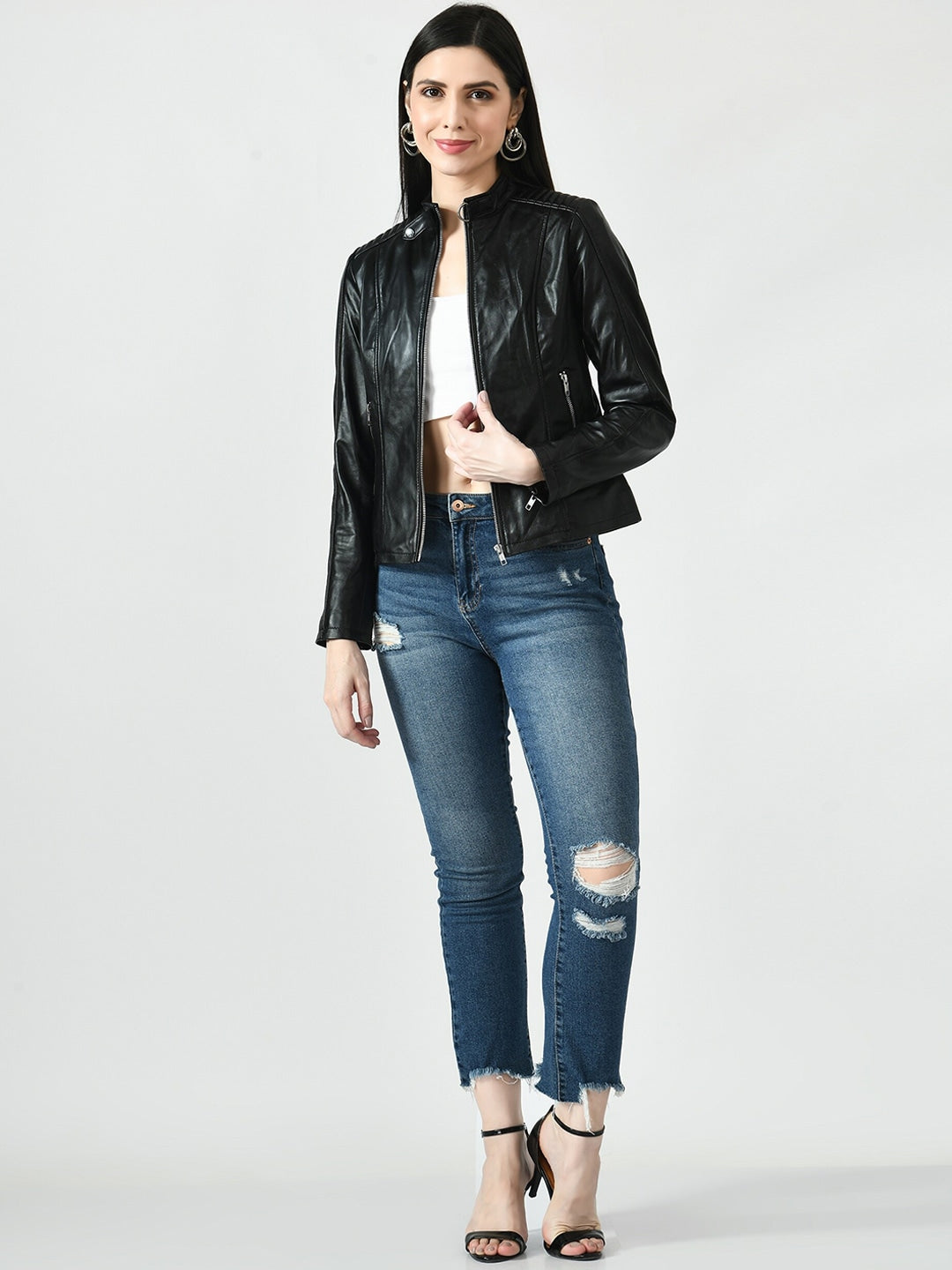 Shop Stand Collar Lightweight Leather Jacket | QAWACH