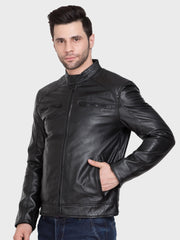Stand Collar Lightweight Leather Jacket