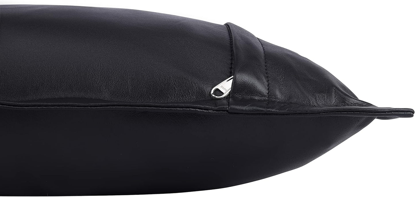 Qawach Classic Black Box Genuine Leather Rectangle Pillow Cover