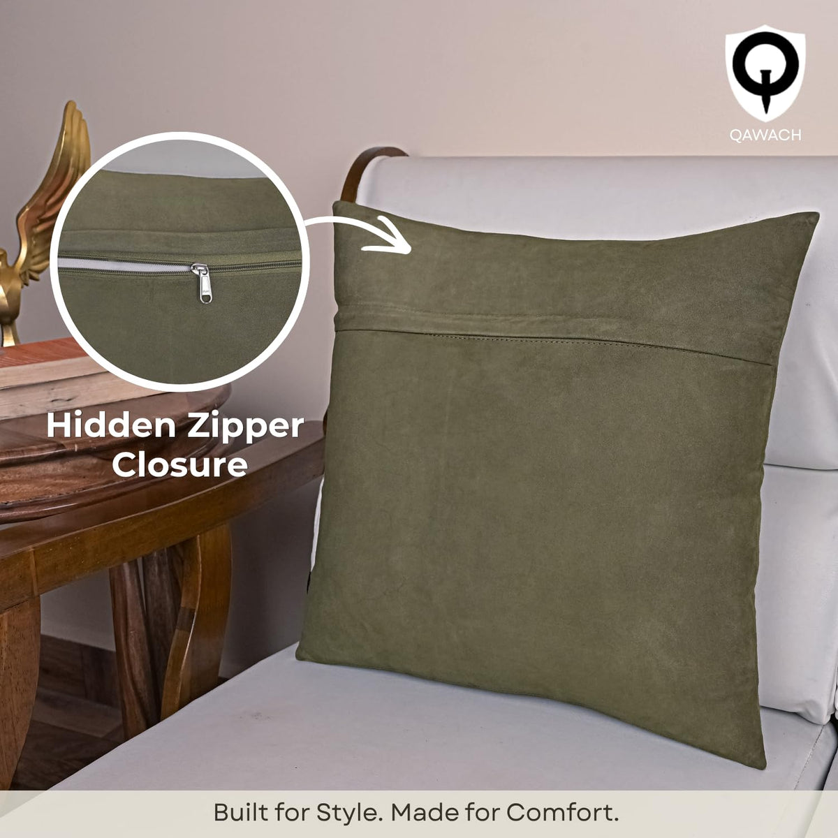 Lambskin leather and suede pillow cover