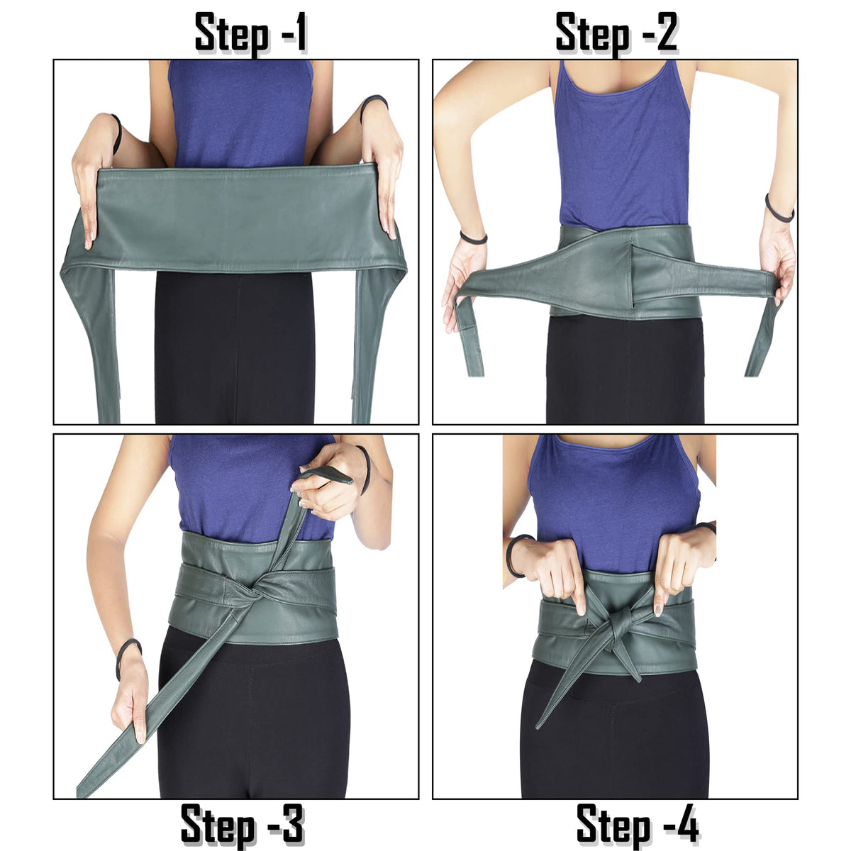 Lambskin leather obi waist belt