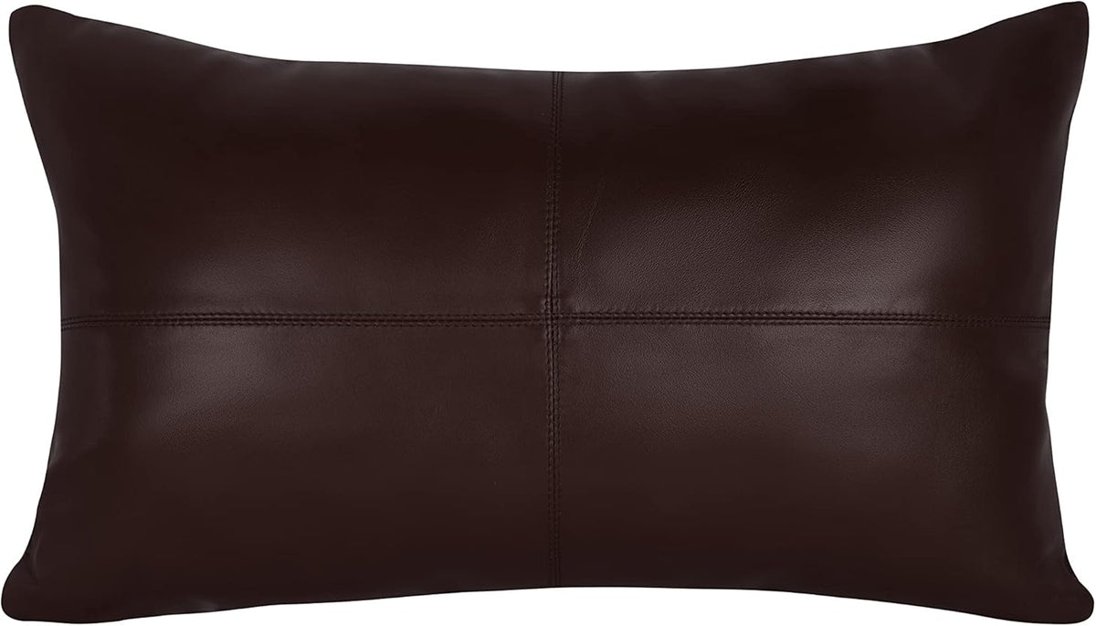 Qawach Brown Antique Plain Genuine Leather Rectangle Pillow Cover